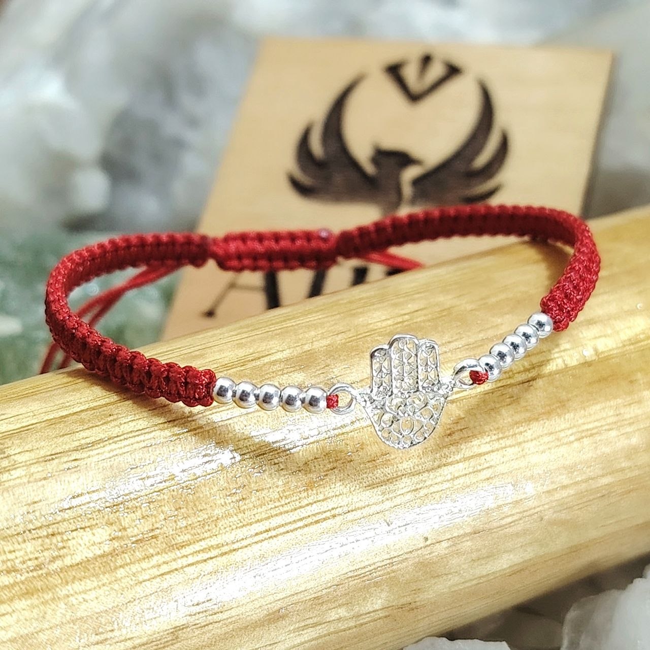 Pulsera de protección hilo rojo conector mano de Fátima