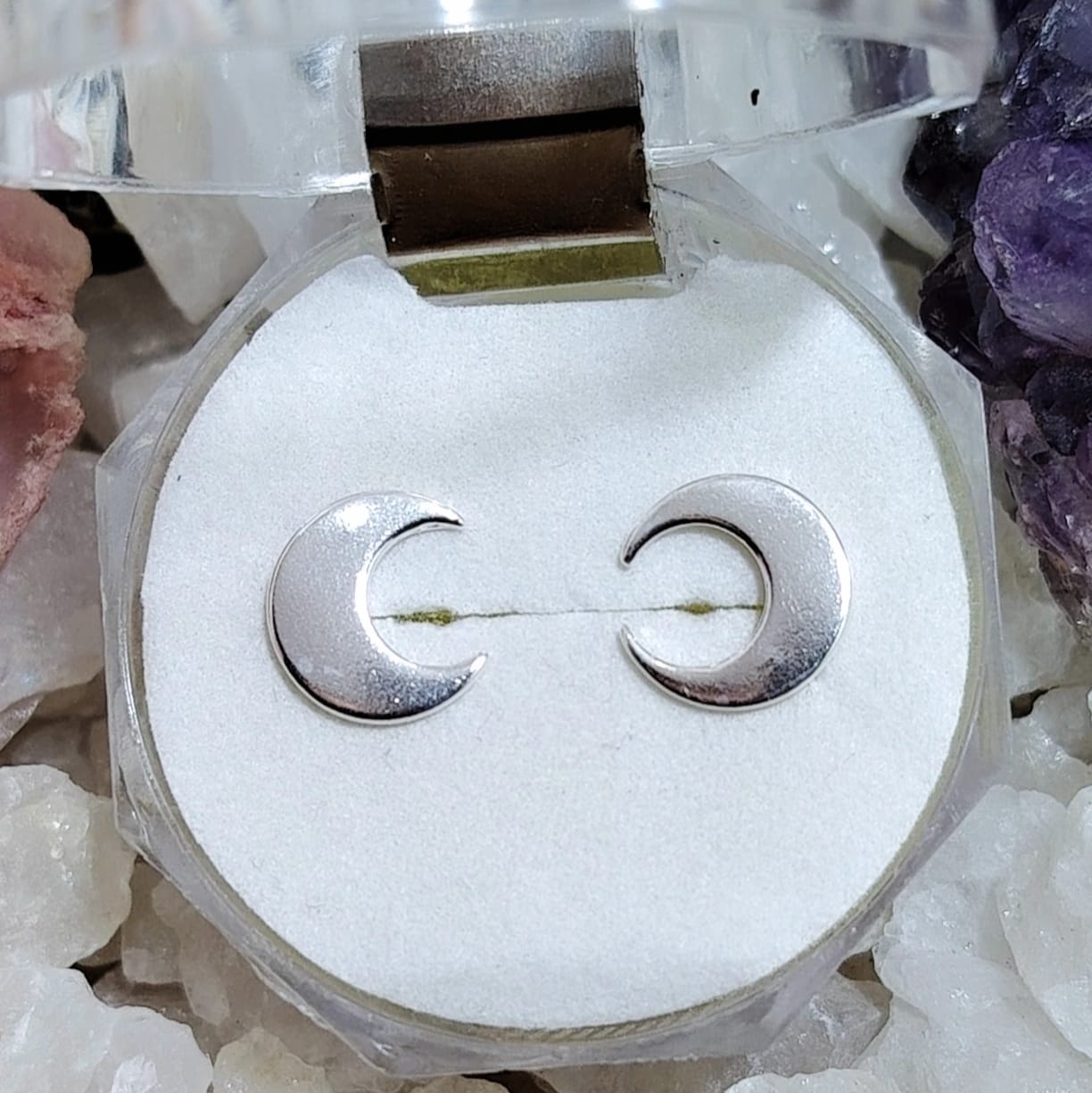 Aros pegados Media luna plata lisa