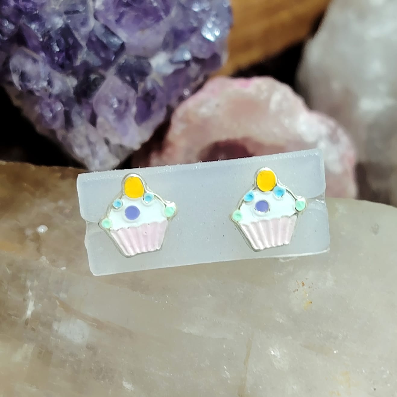 Aros atornillados Cupcakes esmaltados rosado claro