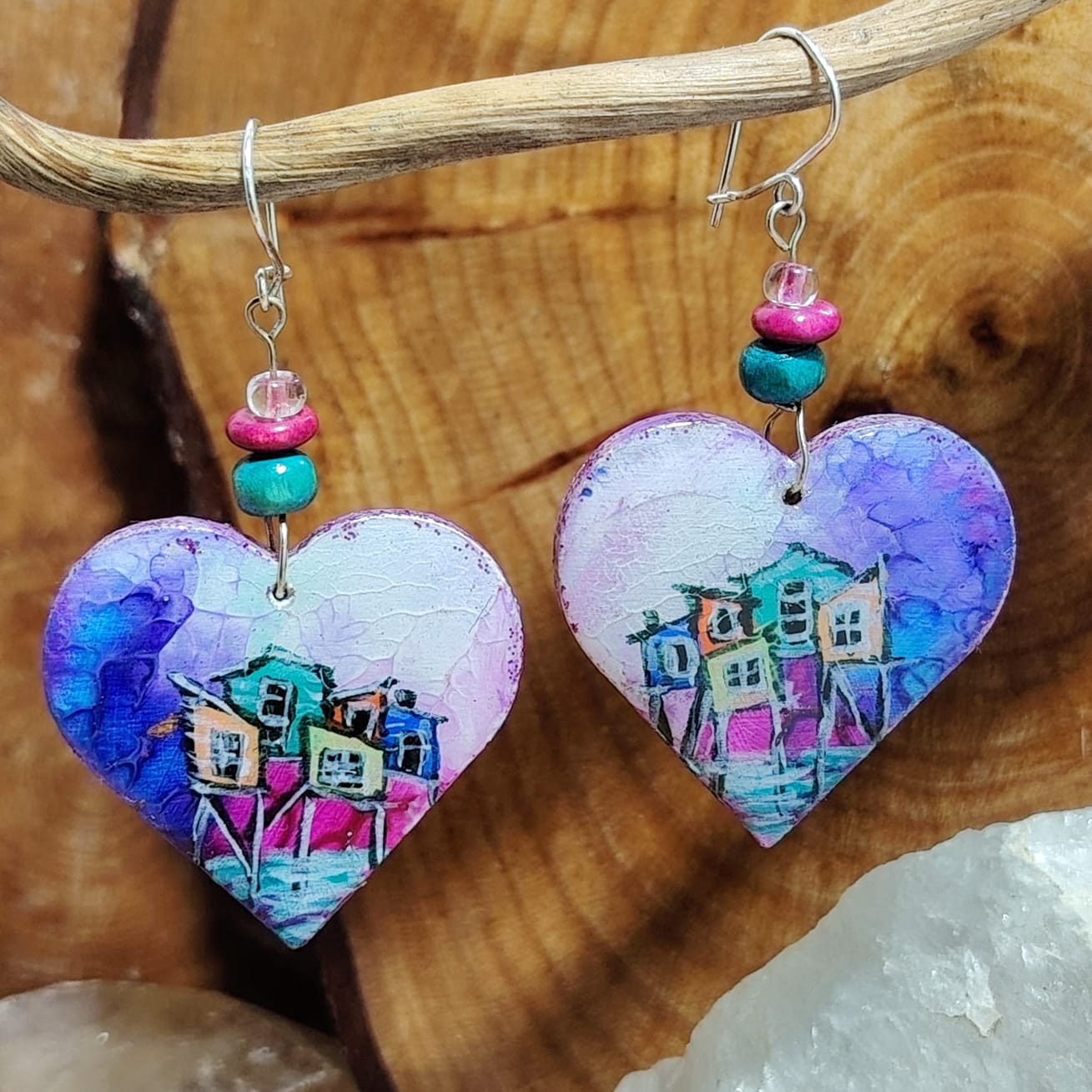 Aros artesanales con gancho de plata esencia chilota