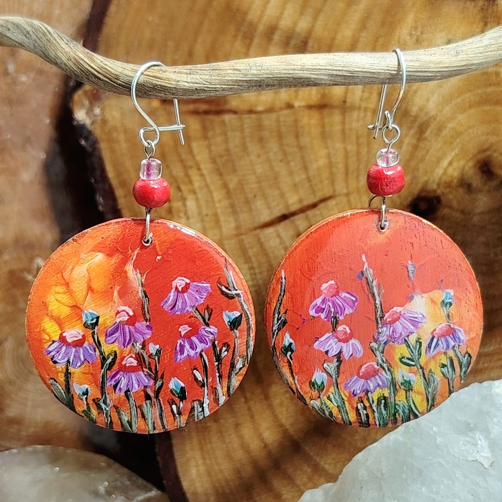 Aros artesanales con gancho de plata esencia floral