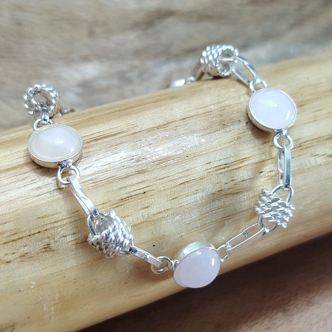 Pulsera con piedra natural cuarzo rosa