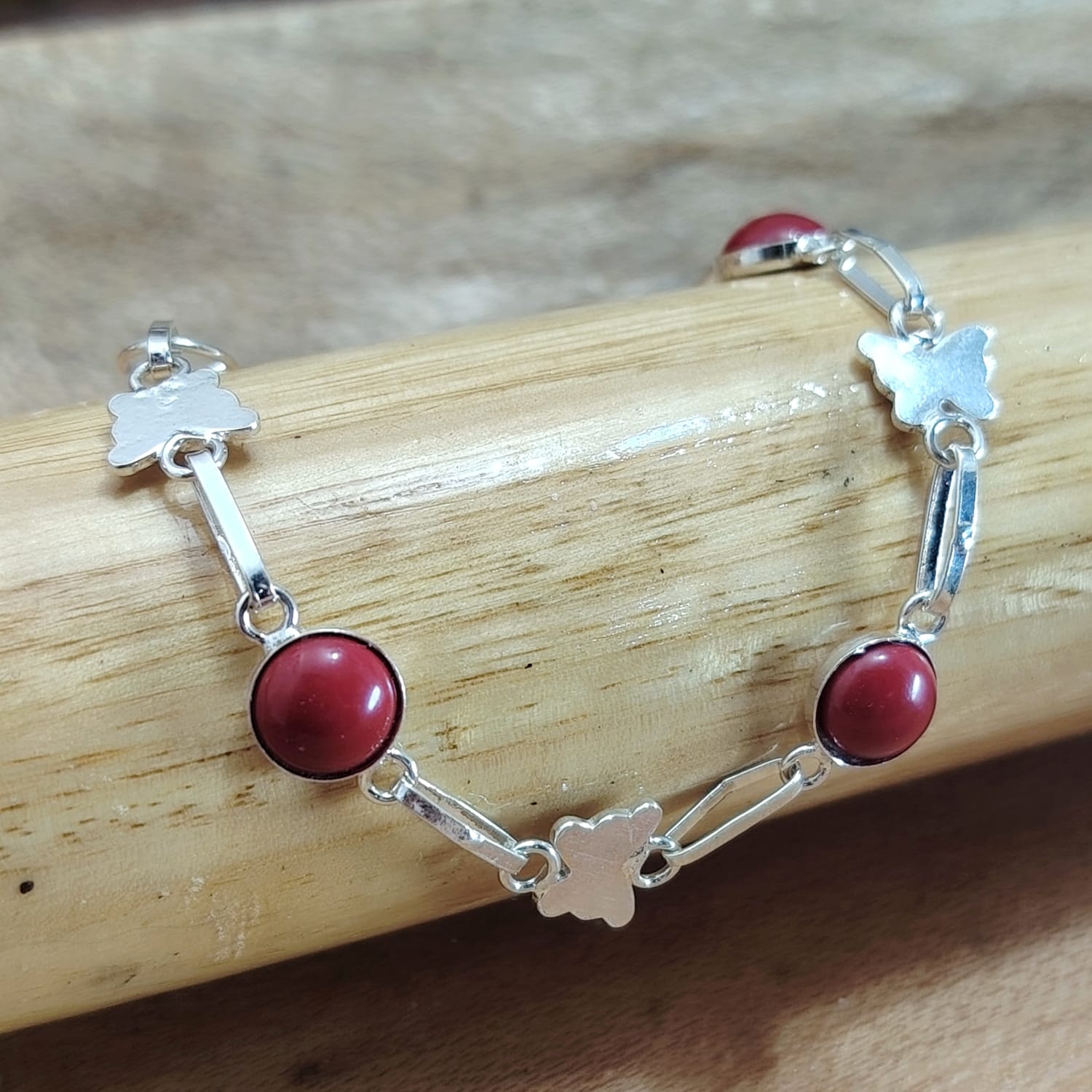 Pulsera mariposas con piedra natural jaspe