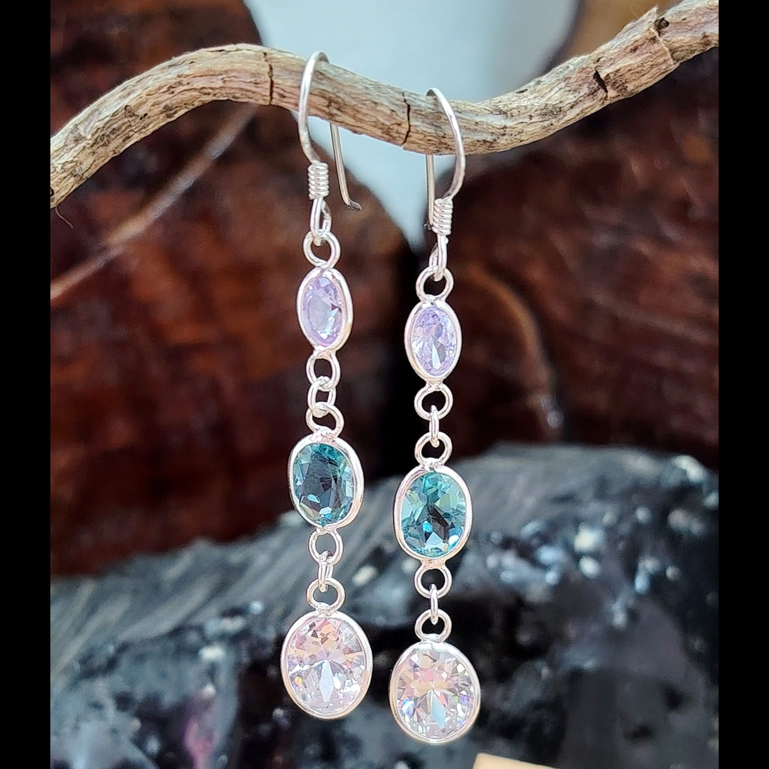 Aros largos triple cristal