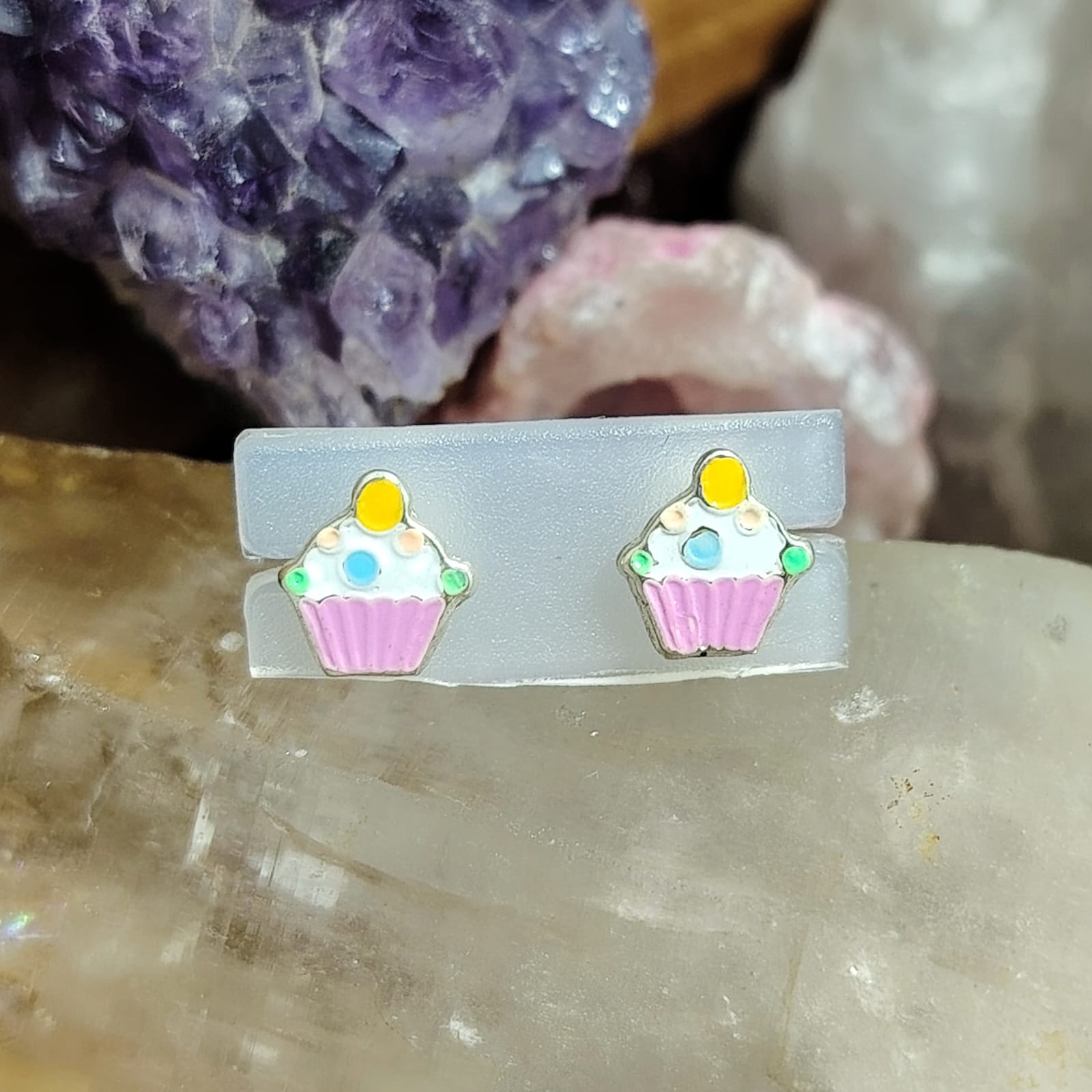 Aros atornillados cupcake esmaltados rosado intenso