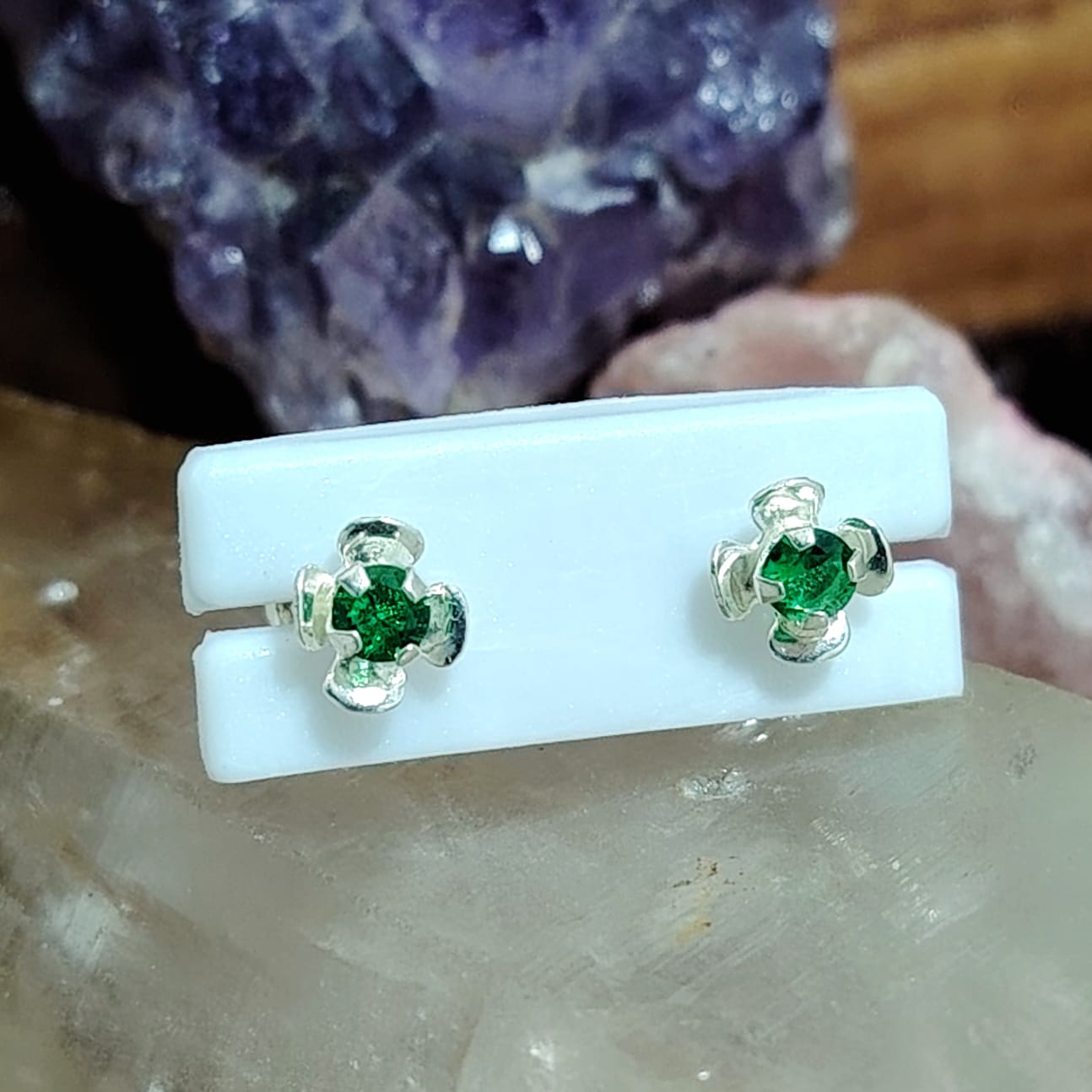 Aros atornillados flor cristal verde