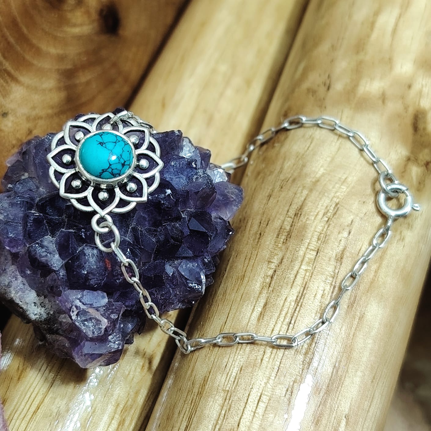 Pulsera flor piedra natural turquesa