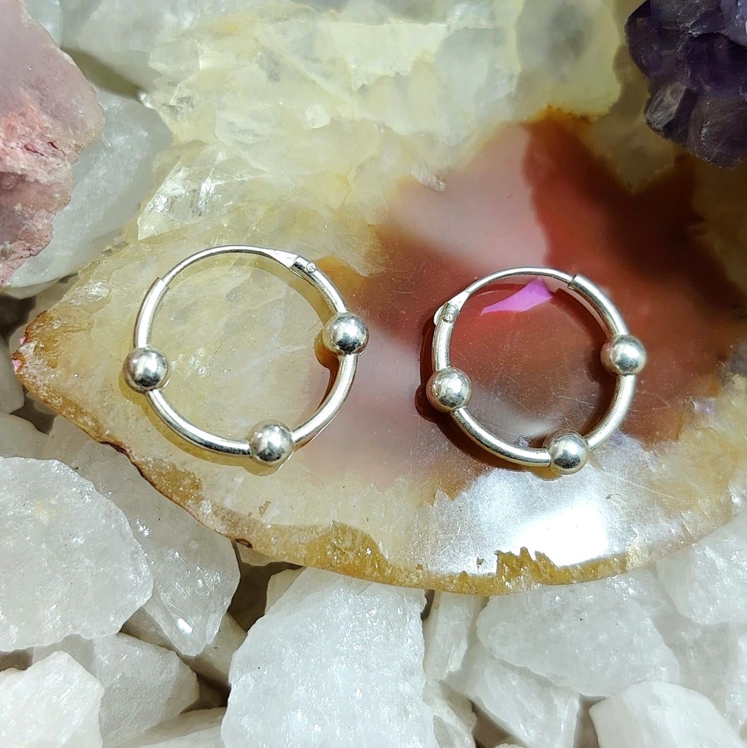 Argollas con tres esferas de plata 13 mm