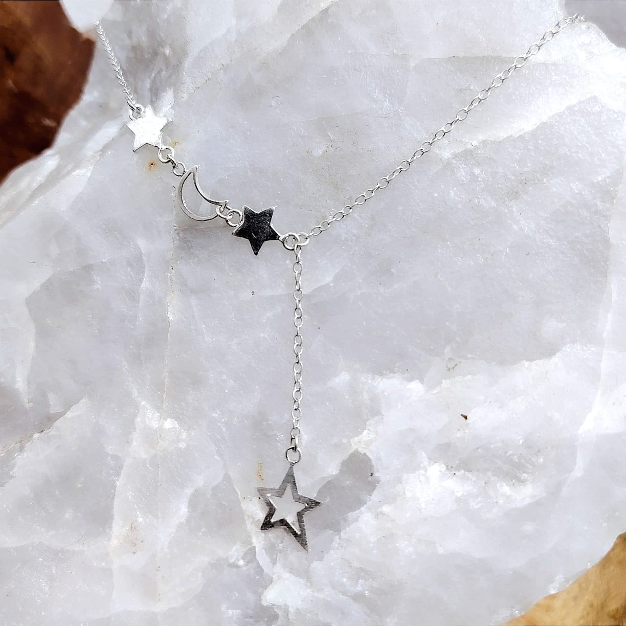 Collar Cascada  de Luna y Estrellas de plata 46 cm