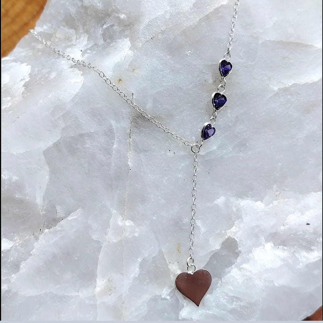 Collar Cascada de Corazones con Cristales Amatista 46 cm
