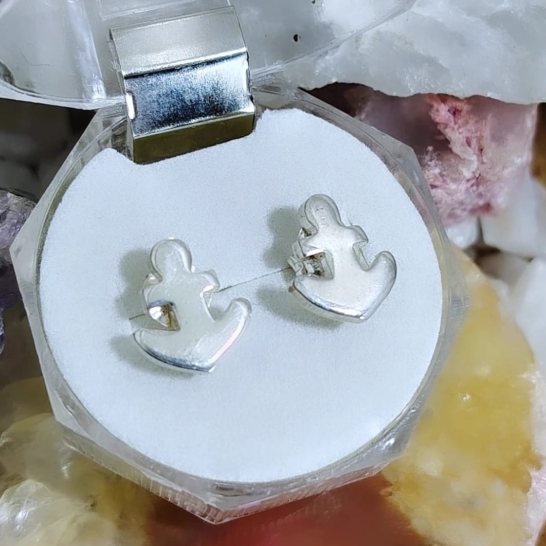 Aros pegados ancla plata lisa