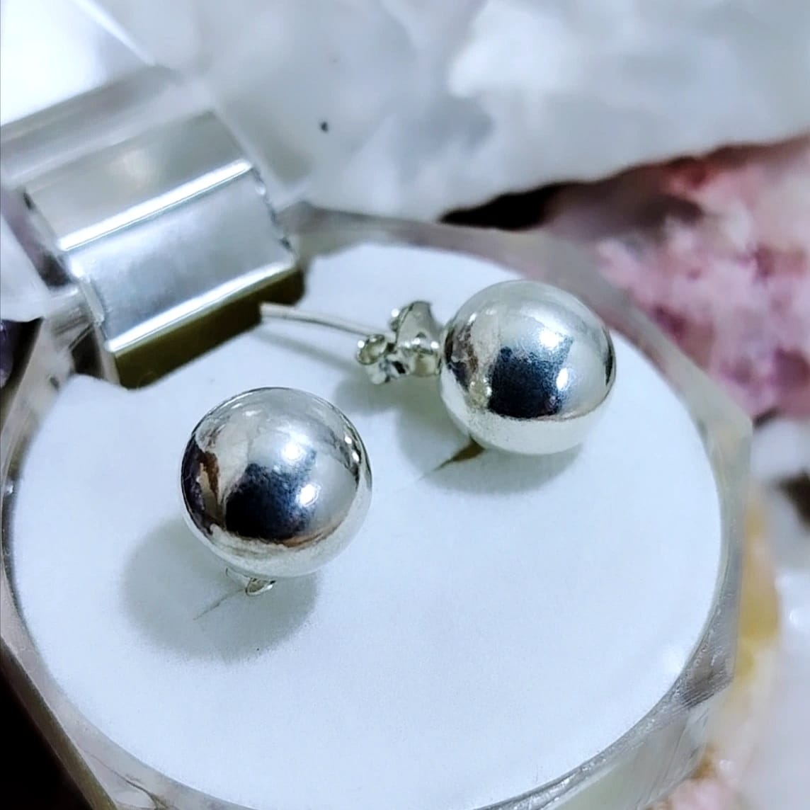 Aros pegados Esferas de plata grande 8 mm