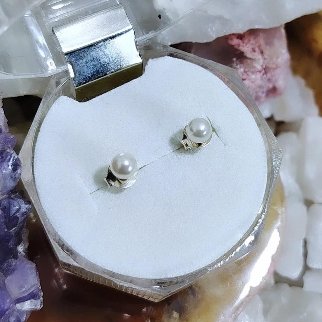 Aros pegados perlas naturales 3 mm