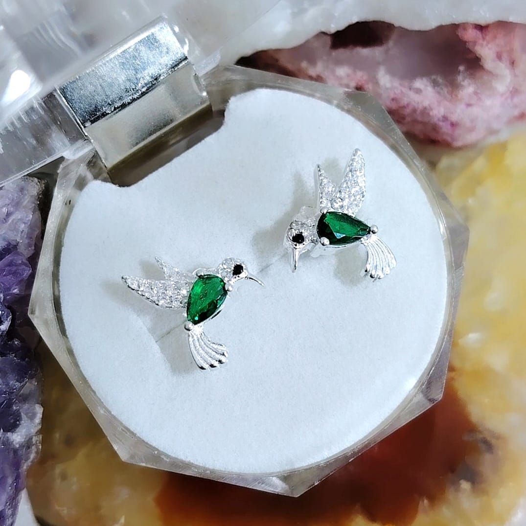 Aros pegados Colibrí con circón verde