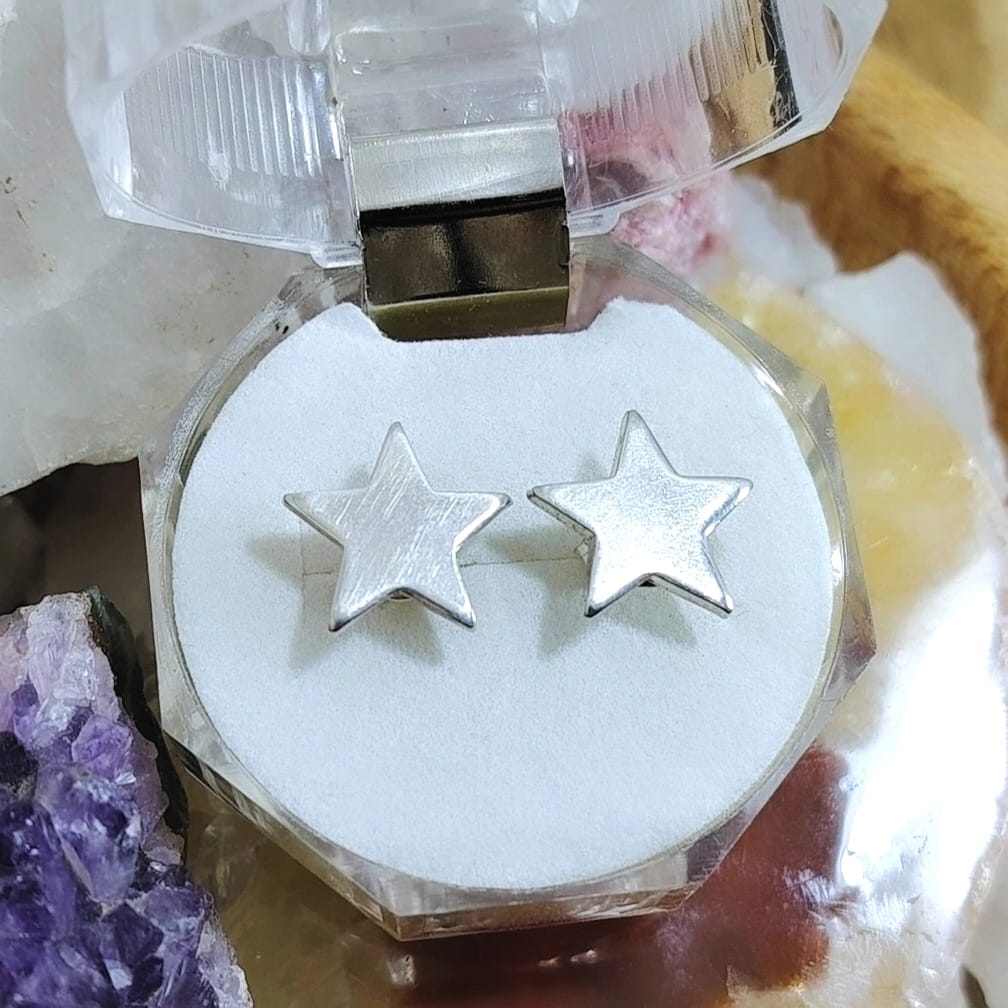 Aros pegados estrellas plata lisa
