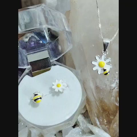 Conjunto de flor con abeja esmaltados