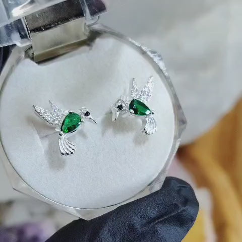 Aros pegados Colibrí con circón verde