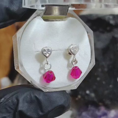 Aros pegados Corazón y chiche Cristal rosado.