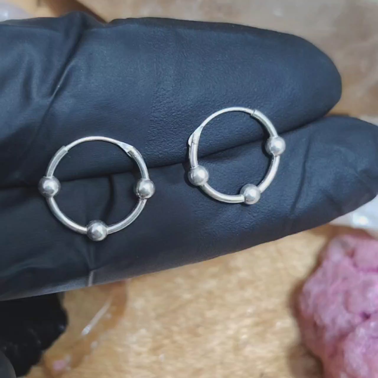 Argollas con tres esferas de plata 13 mm