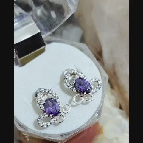 Conjunto mariposa circón amatista e incrustaciones