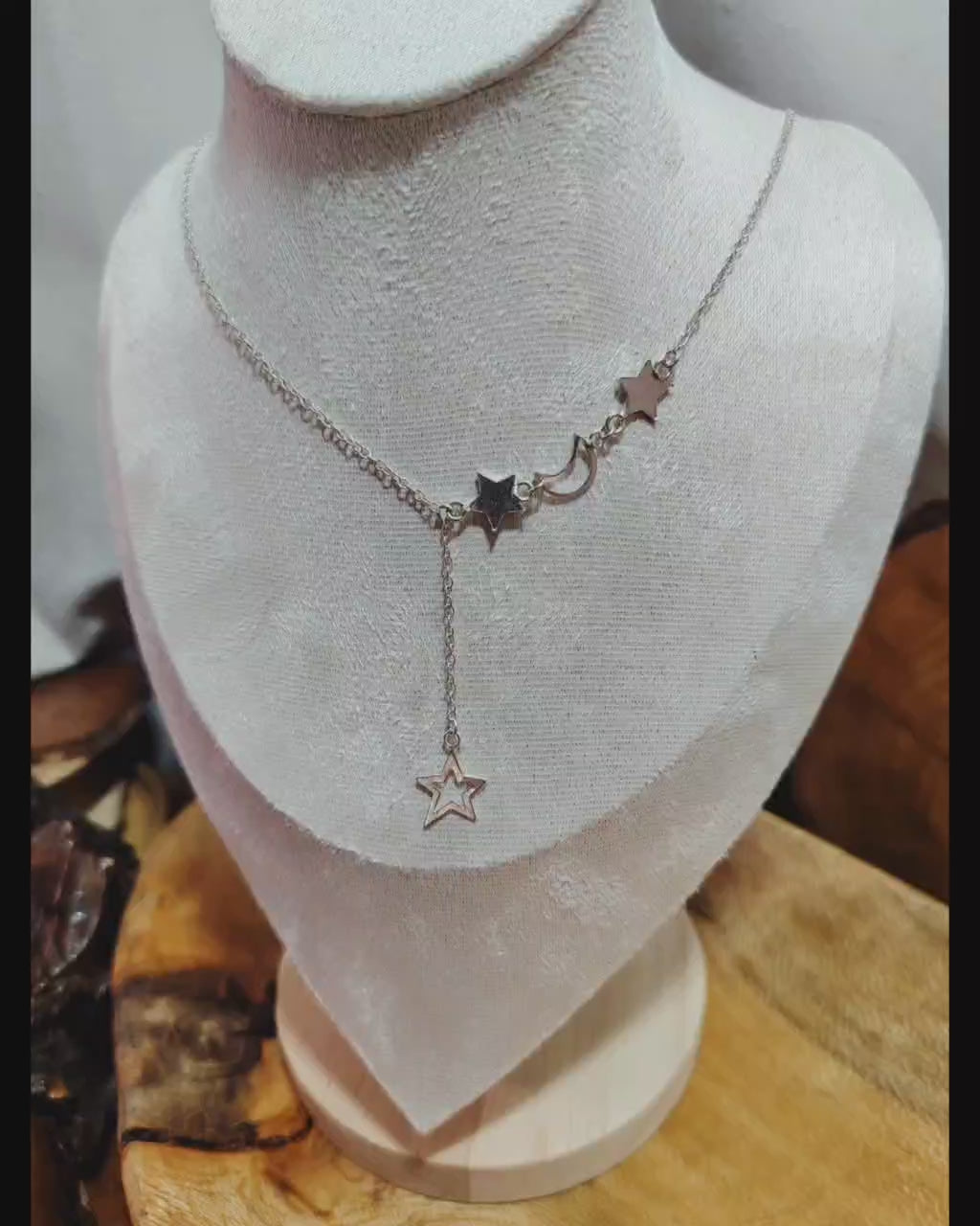 Collar Cascada  de Luna y Estrellas de plata 46 cm