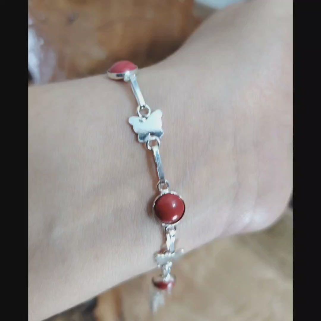 Pulsera Mariposas con Piedra Natural Jaspe.