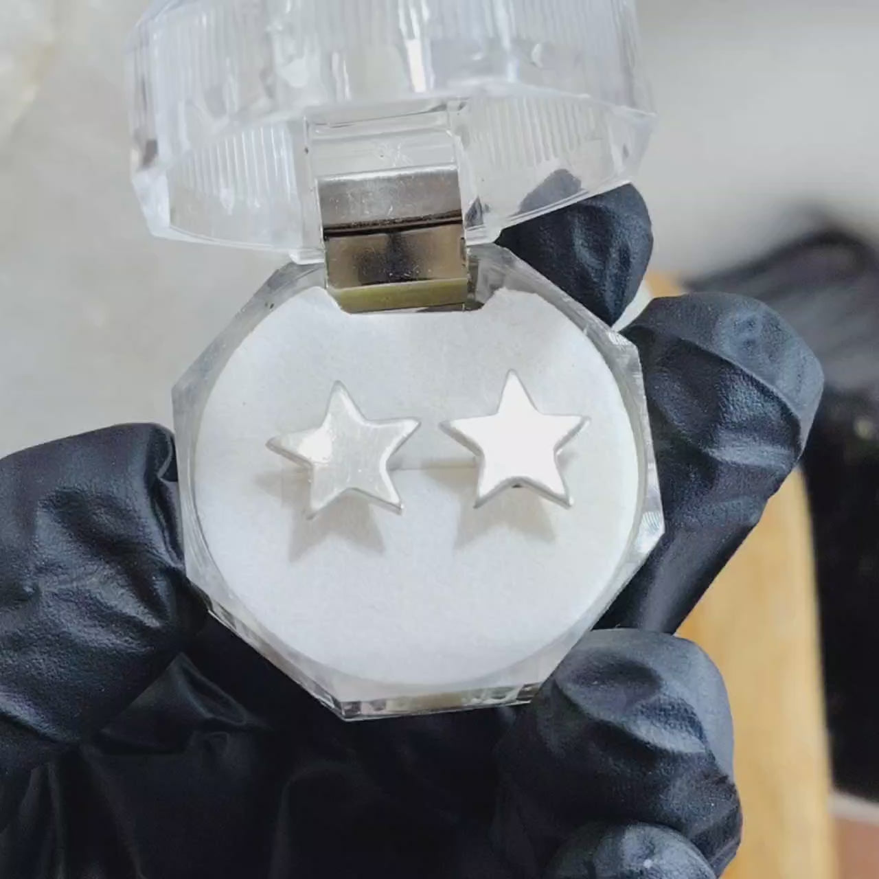 Aros pegados estrellas plata lisa