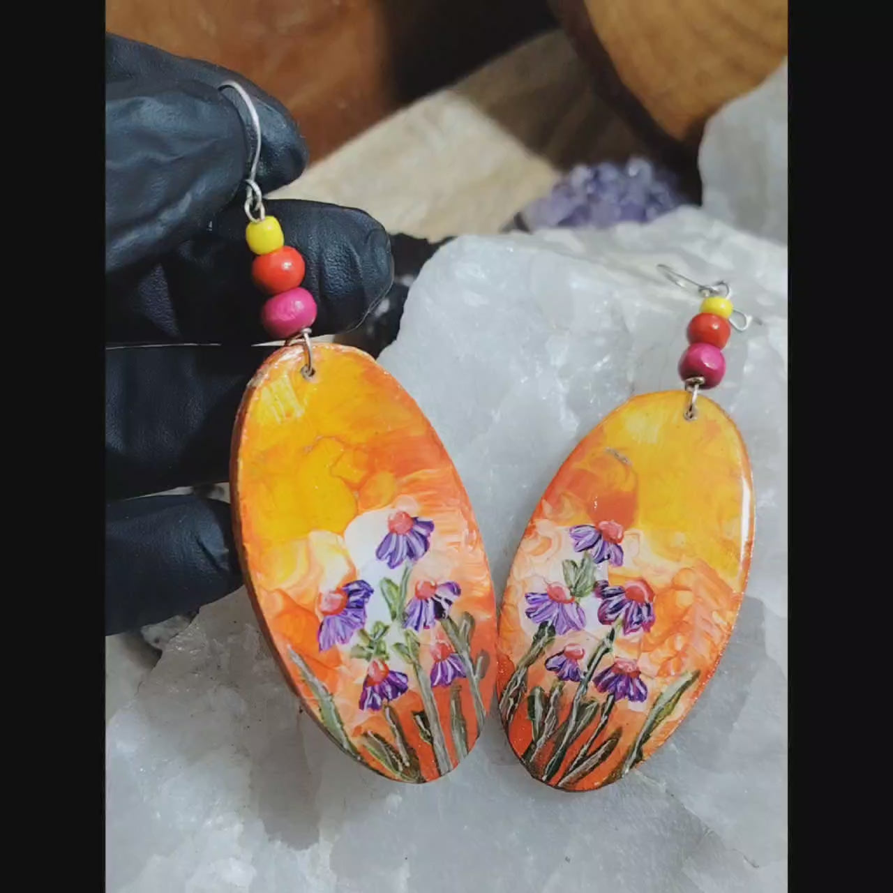 Aros artesanales con gancho de plata esencia floral