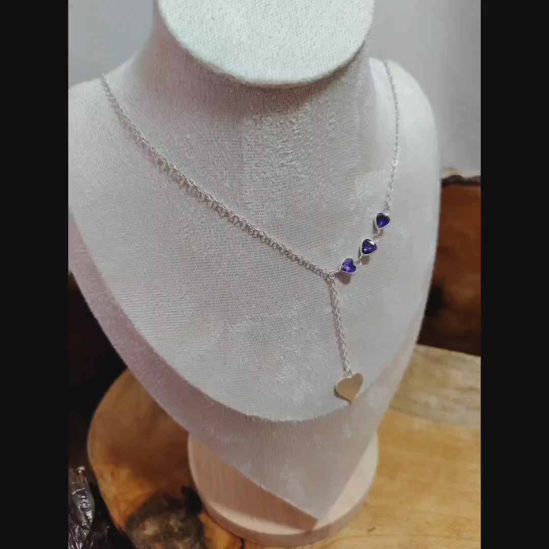 Collar Cascada de Corazones con Cristales Amatista 46 cm