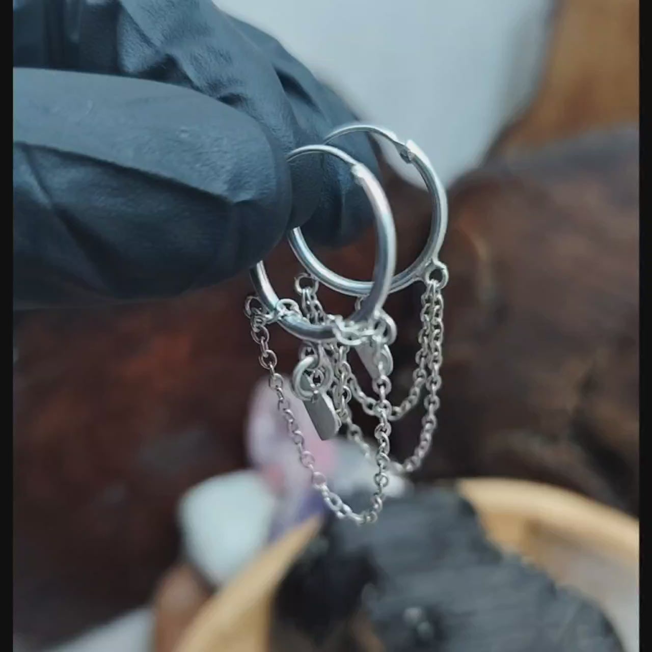 Argollas con Cadena doble chiche Corazón 17 mm