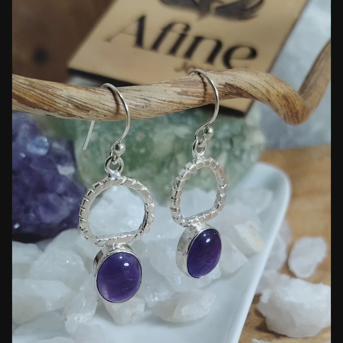 Aros largos de plata piedra natural amatista