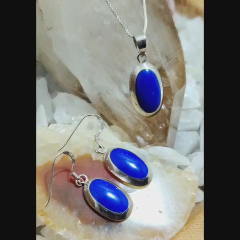 Conjunto con piedra natural pulida color azul