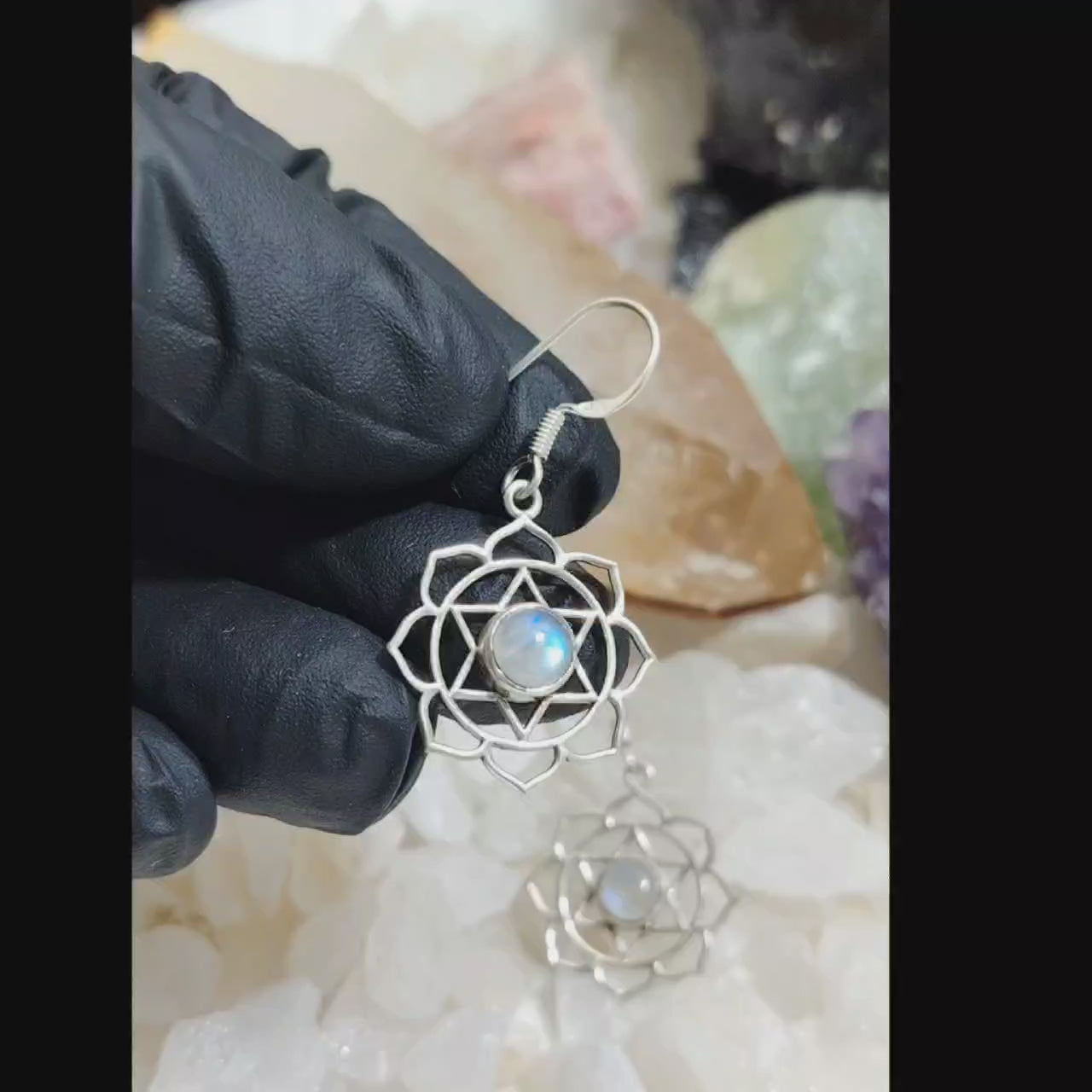 Aros largos mandala con piedra natural labradorita
