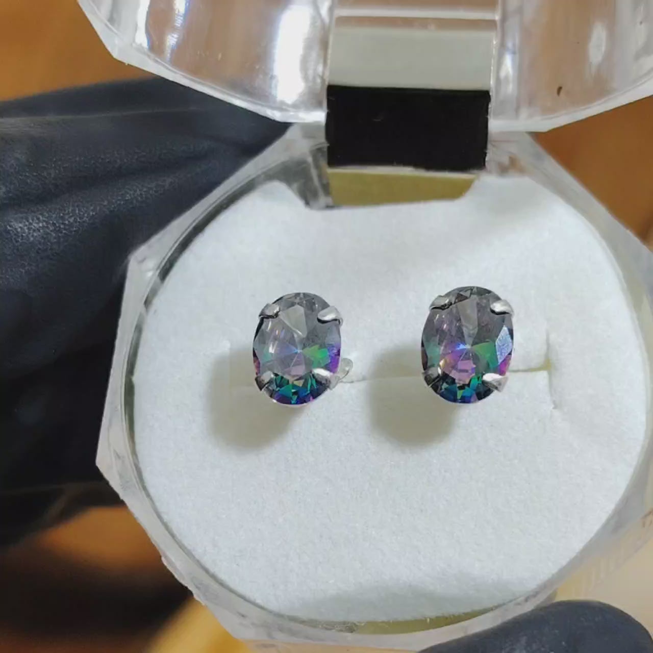 Aros pegados cristal tornasol