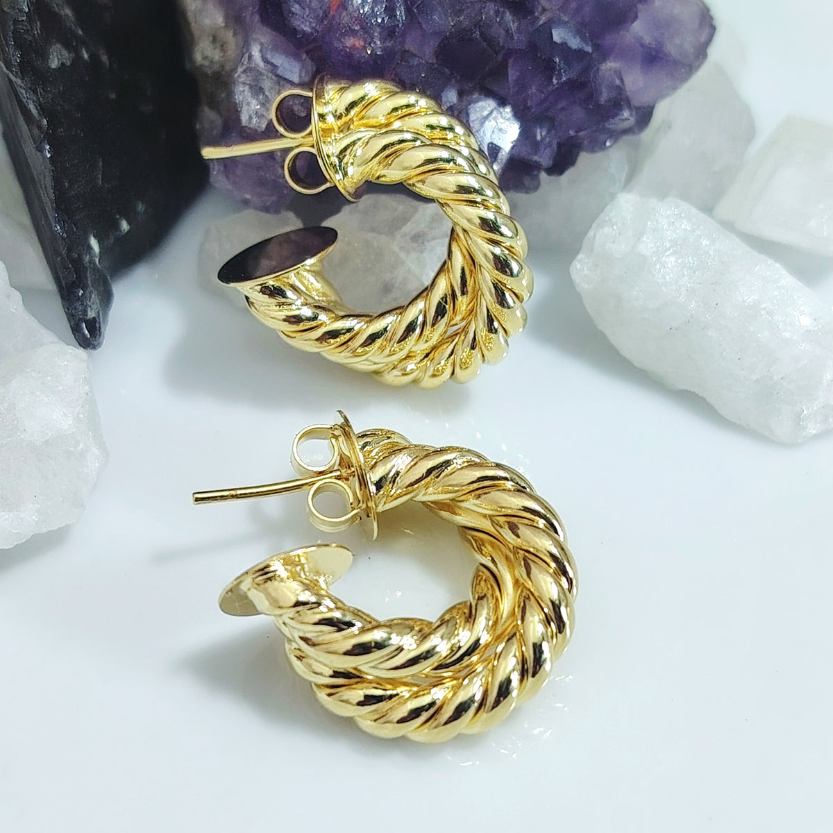 Semi argollas chunky Enroscadas enchapado en oro