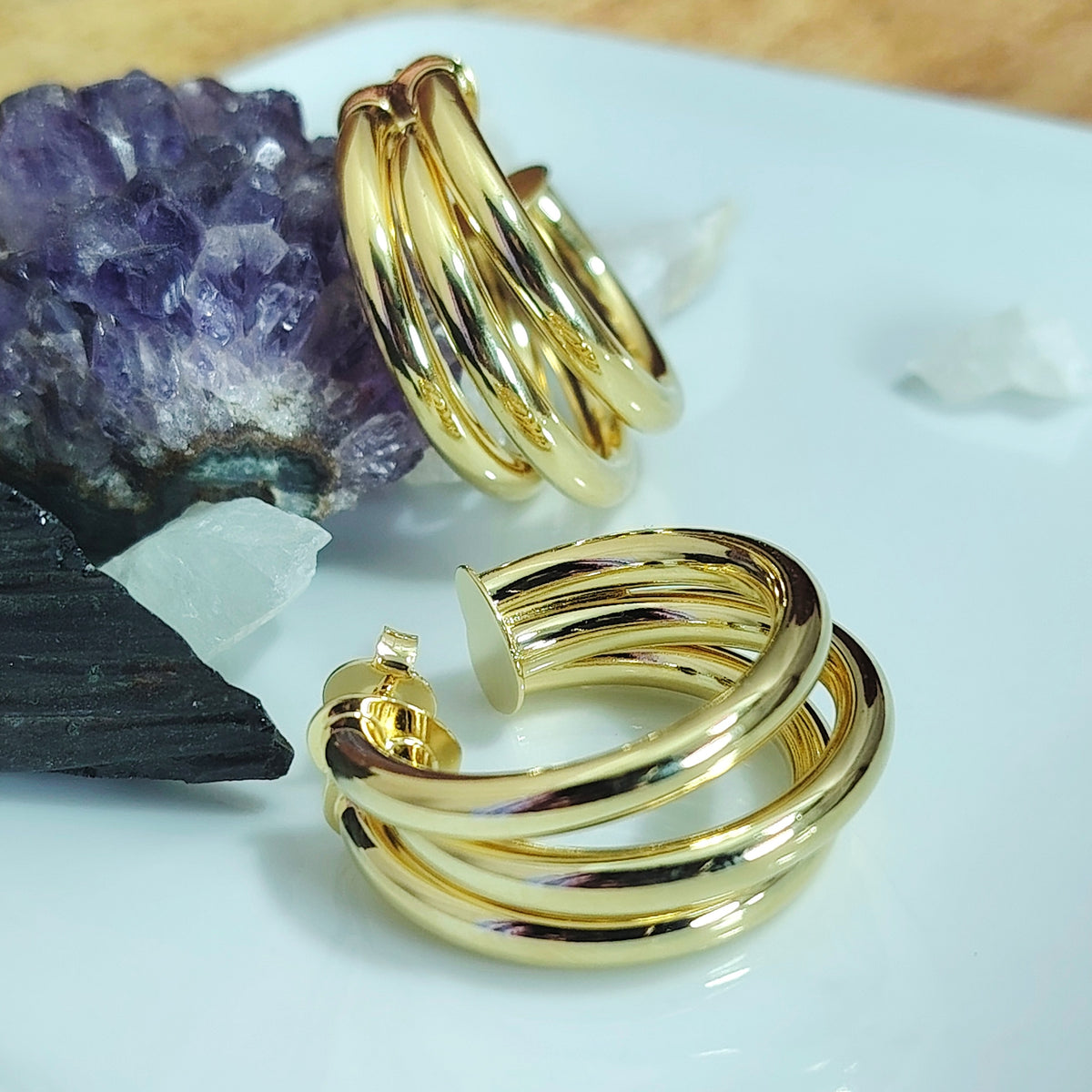 Semi argollas triple enchapado en oro