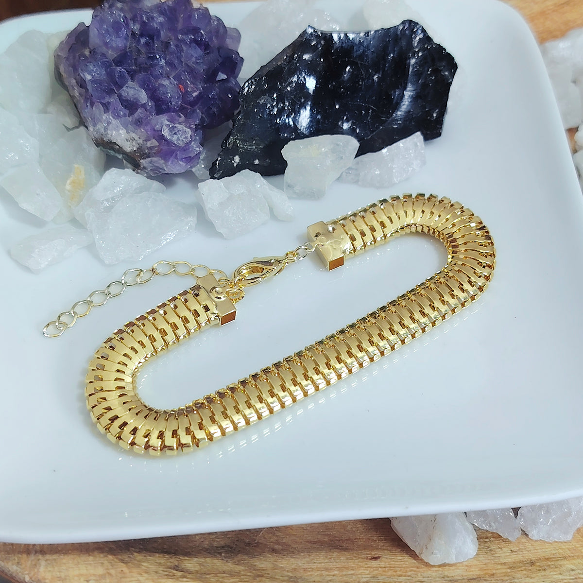 Pulsera cola de topo plana enchapado en oro