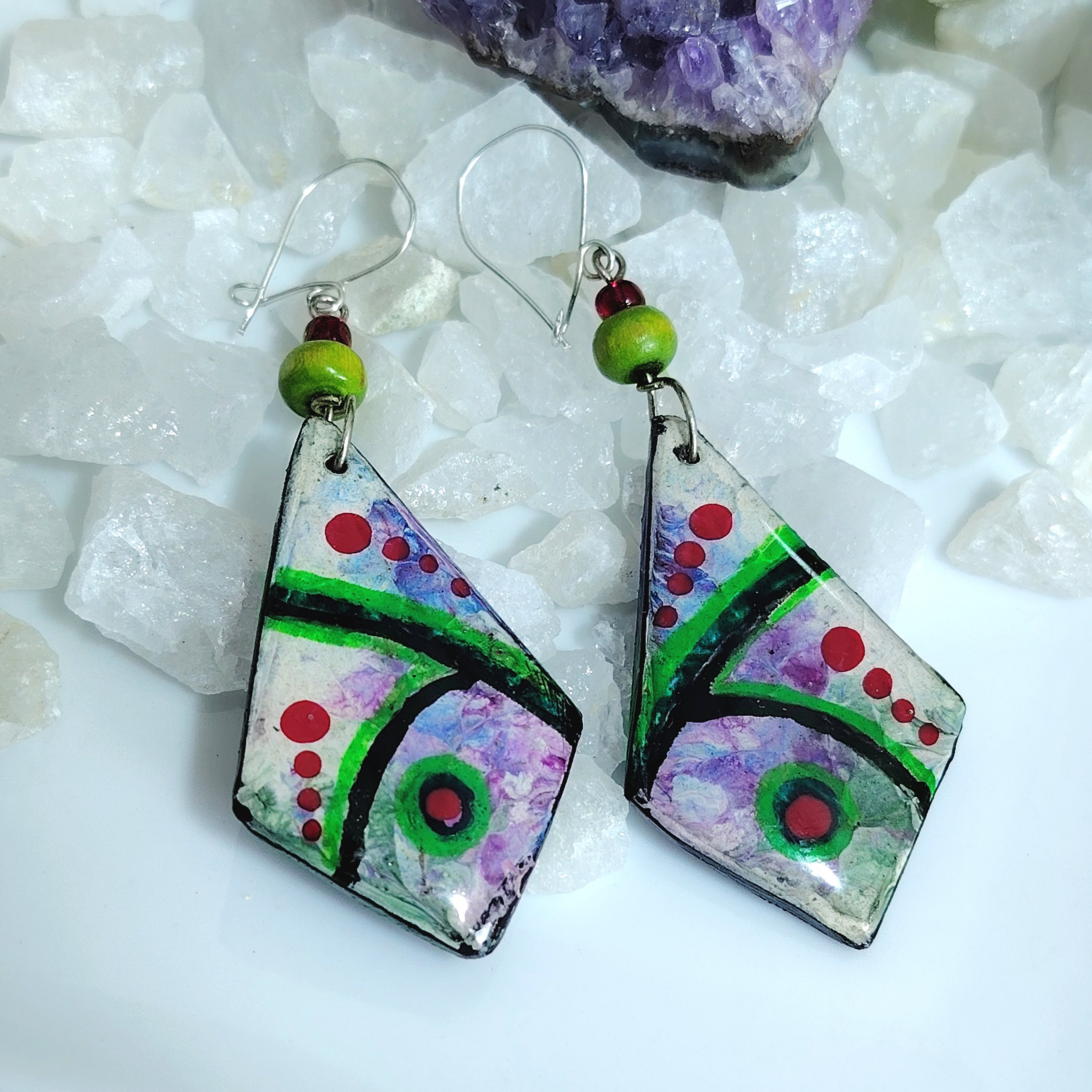 Aros artesanales con gancho de plata pintados a mano