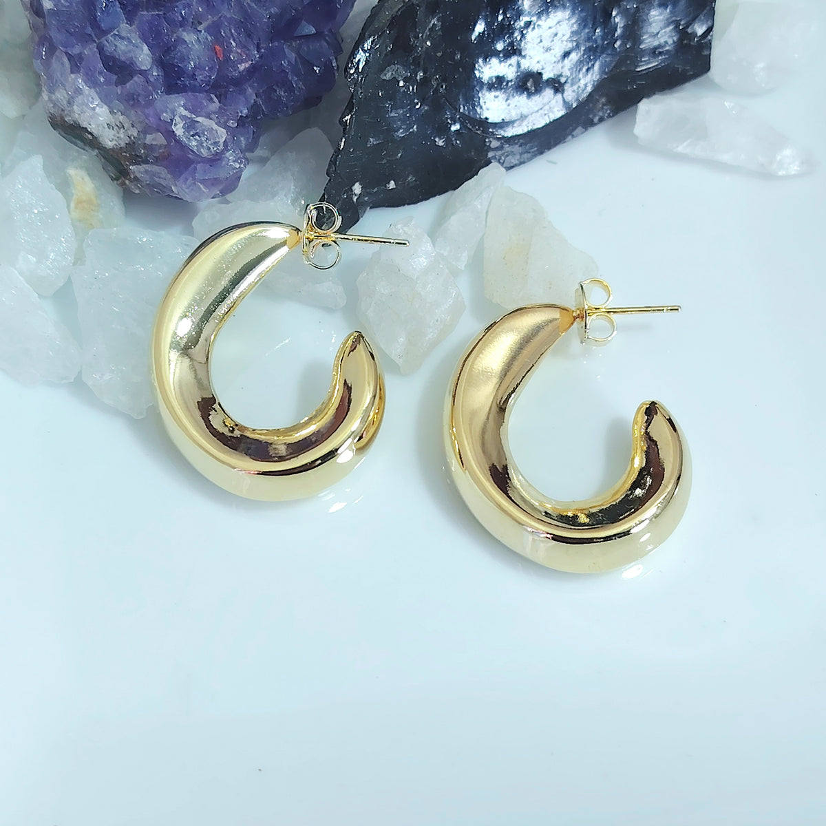 Aros pegados chunky satinado enchapado en oro