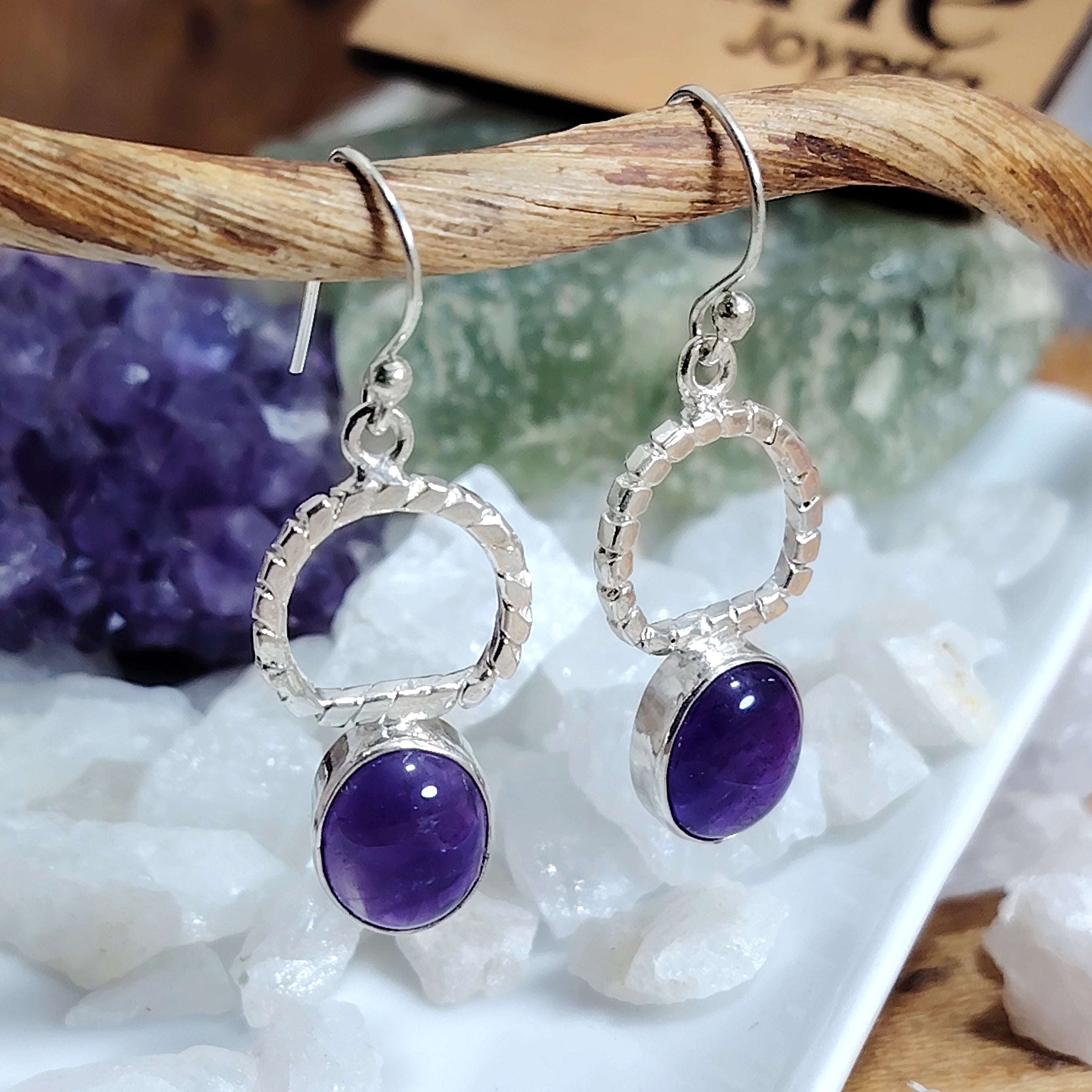 Aros largos de plata piedra natural amatista