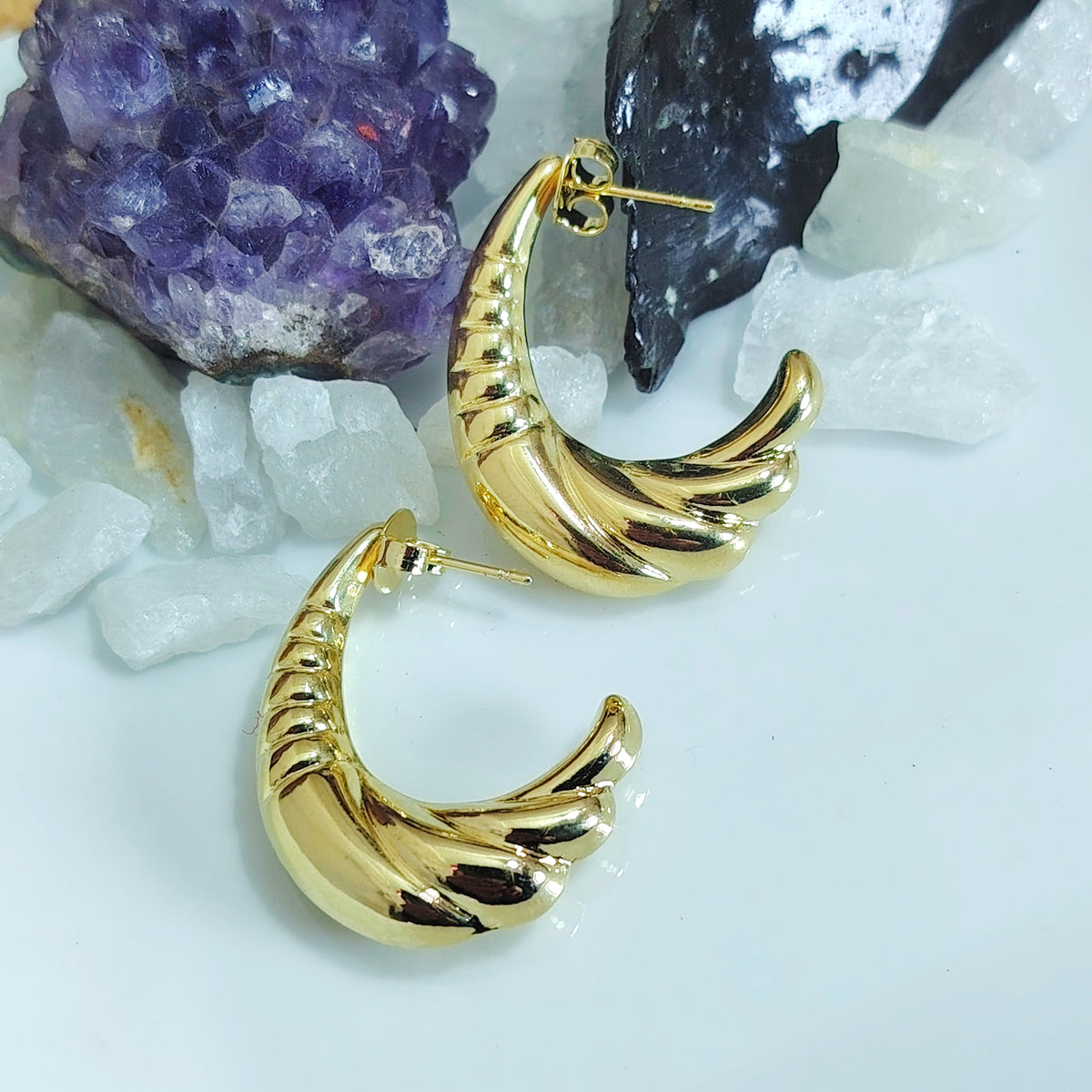 Aros pegados chunky ranurado enchapado en oro