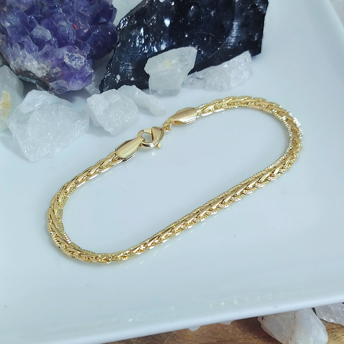 Pulsera malla plana enchapada en oro