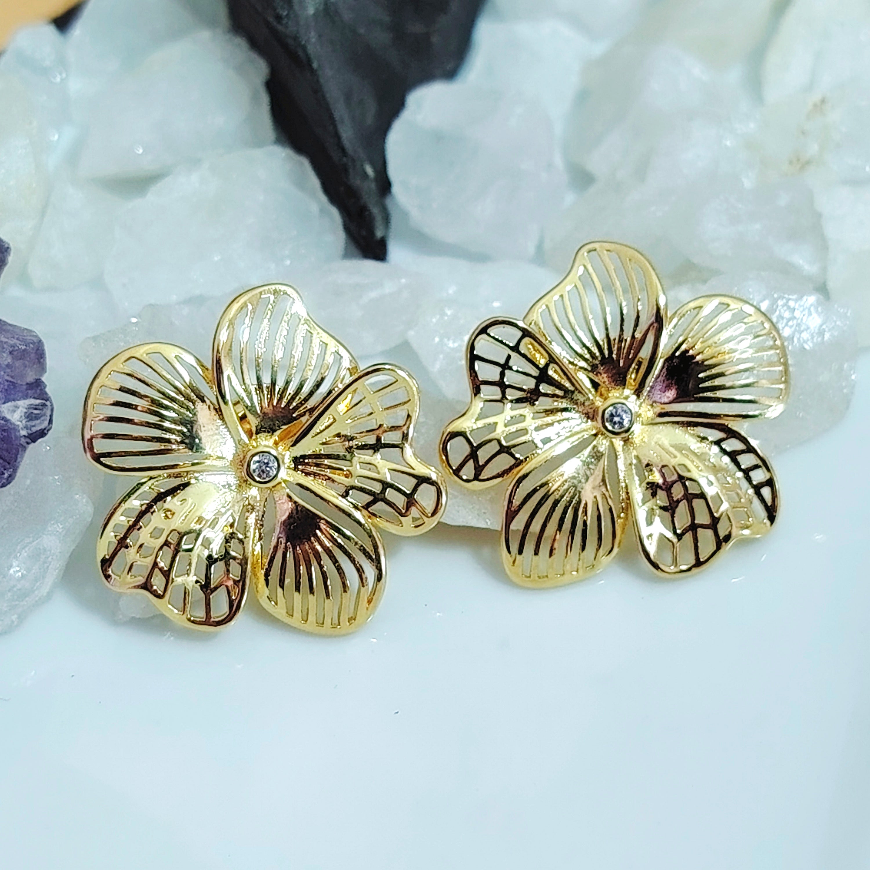 Aros pegados Flor enchapado en oro
