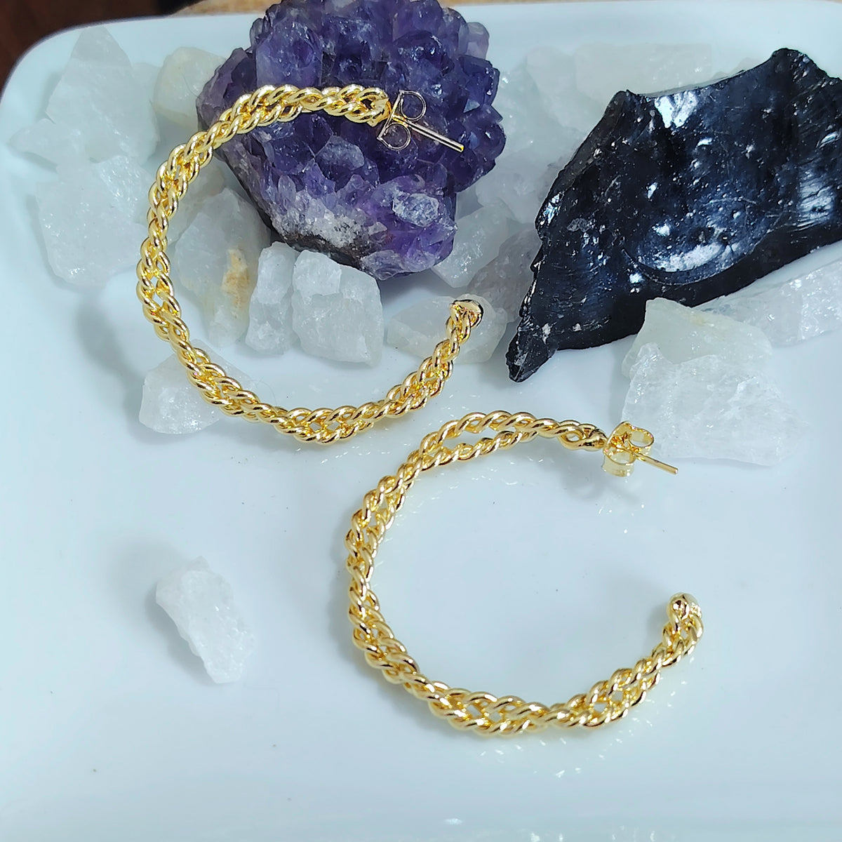 Semi argolla trenzadas  enchapada en oro 42 mm