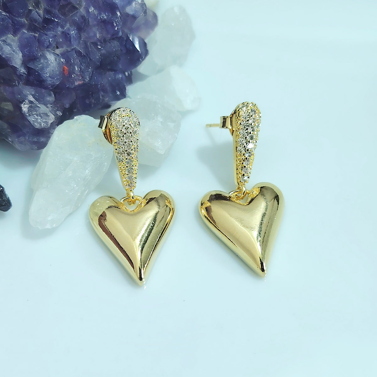Aros largos pegados corazones enchapado en oro